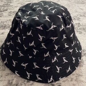 Black Bucket Hat with Stylish Bird Pattern